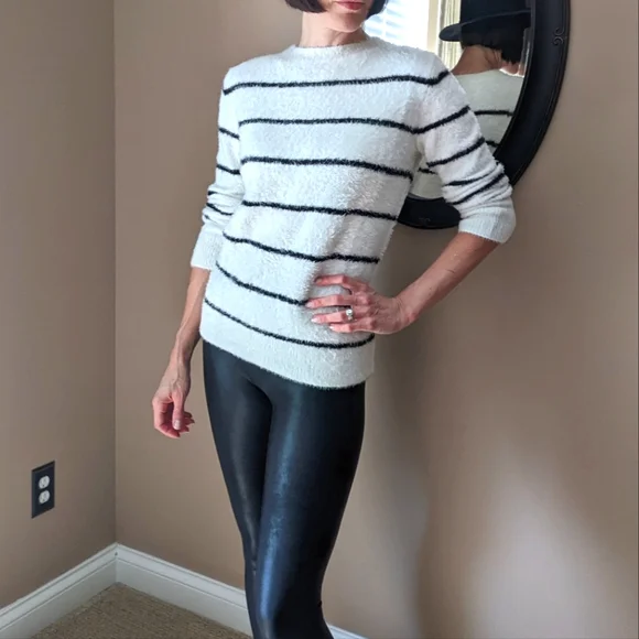 SOFT & FUZZY Black & White Striped Sweater - Picture 1 of 5